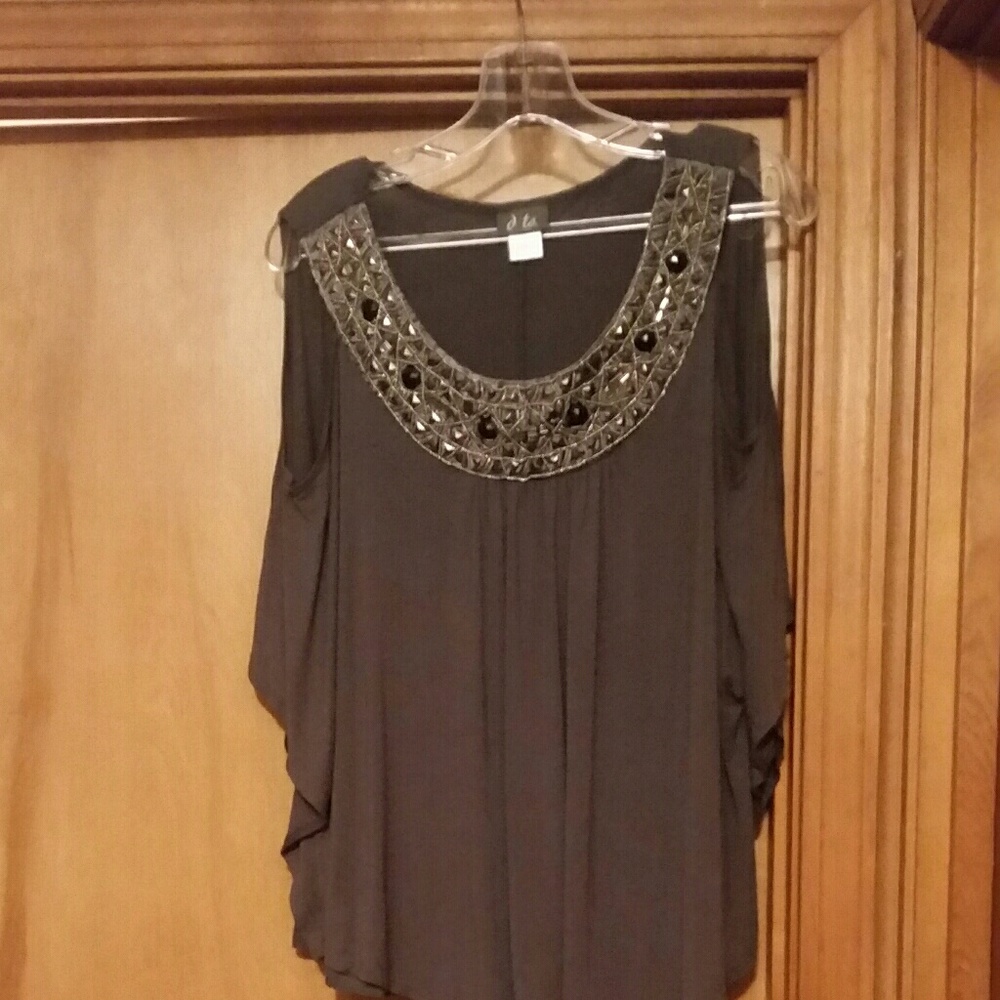 Beaded cut out shoulder top